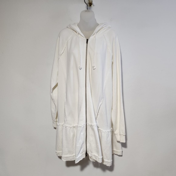 NEW Free People LONG KARA CARDI Full Zip Hoodie Jacket M in White Ecru $128 NWOT - Picture 6 of 11